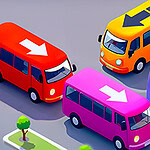 Ônibus coloridos em uma ilustração isométrica
