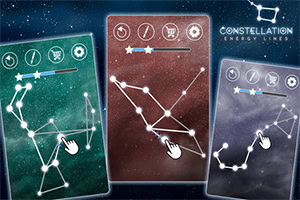 Cartões de jogo com constelações e símbolos astrológicos em um fundo estrelado