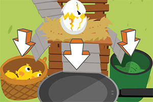 Toque para separar os ovos bons, os pintinhos e os ovos ruins!