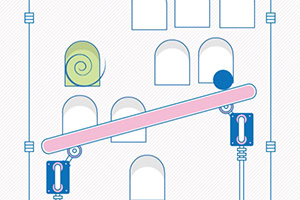 Role a bola para frente e para trás e para cima e para baixo tentando evitar as portas