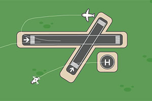 Ilustração de uma pista de pouso de avião com área de helicóptero adjacente