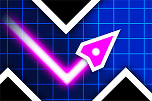 Seta neon rosa em fundo quadriculado azul estilo anos 80
