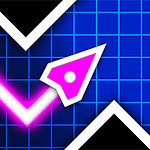 Seta neon rosa em fundo quadriculado azul estilo anos 80