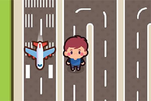 Ilustração de um avião e um homem em pistas paralelas