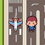 Ilustração de um avião e um homem em pistas paralelas