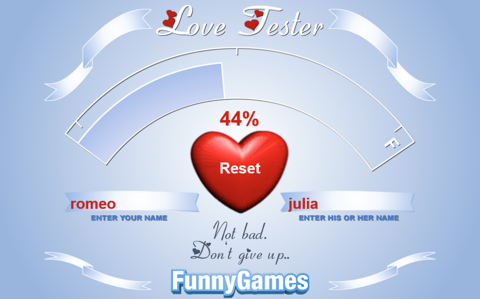 Love Tester  Jogue Agora Online Gratuitamente - Y8.com