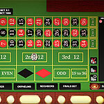 Roulette Royale Mesa de roleta com números vermelhos e pretos organizados em colunas, cercada por opções de apostas adicionais