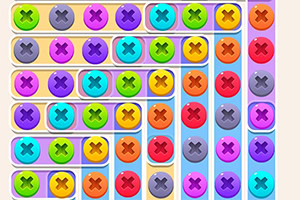 Imagem de um jogo de combinar 3 com peças coloridas em formato de X