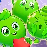 Personagens de desenho animado em forma de frutas verdes brilhantes com expressões faciais diferentes