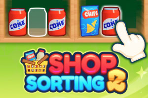 Interface de jogo de classificação de itens de supermercado com latas de refrigerante e chips