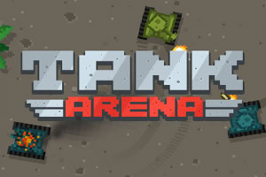 Jogo de tanques pixelados com o título Tank Arena em um ambiente de batalha