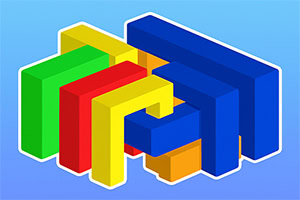 Blocos interligados em cores vivas, incluindo azul, verde, vermelho e amarelo, sobre um fundo azul claro