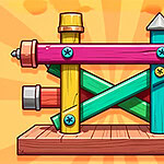 Unscrew Them All Jogo de montar construção de tubos coloridos em fundo amarelo