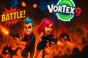 Vortex 9 é um jogo de tiro rápido, cheio de heróis estilosos, armas malucas e batalhas caóticas