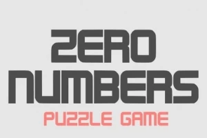 Logo do jogo de quebra-cabeça Zero Numbers em texto cinza e vermelho sobre fundo branco