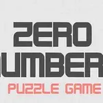 Logo do jogo de quebra-cabeça Zero Numbers em texto cinza e vermelho sobre fundo branco